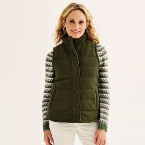 Croft & Barrow Woman's Quilted Vest Sleeveless Layering Khaki Army Green Size L